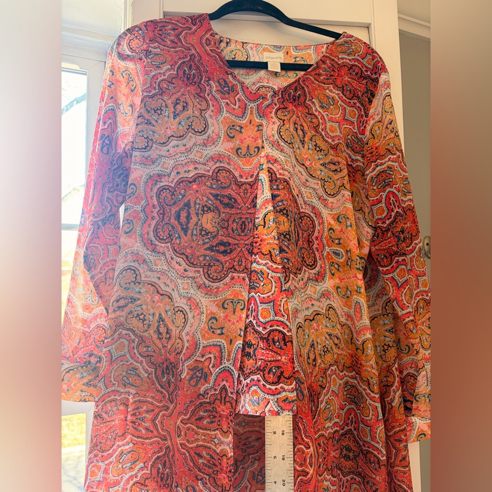 Coral Orange Paisley Floral Double Layer Long Western Tunic Sz 1 (M/8-10)